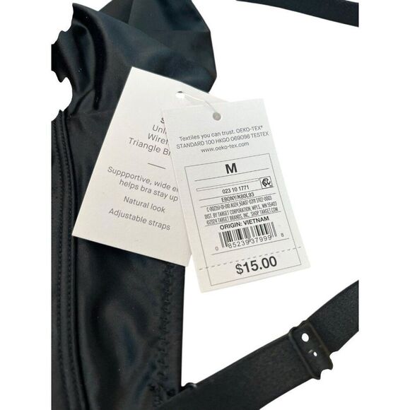 Auden Ladies Size Medium Black Satin Unlined Triangle Bralette Stretch NWT - Picture 2 of 5